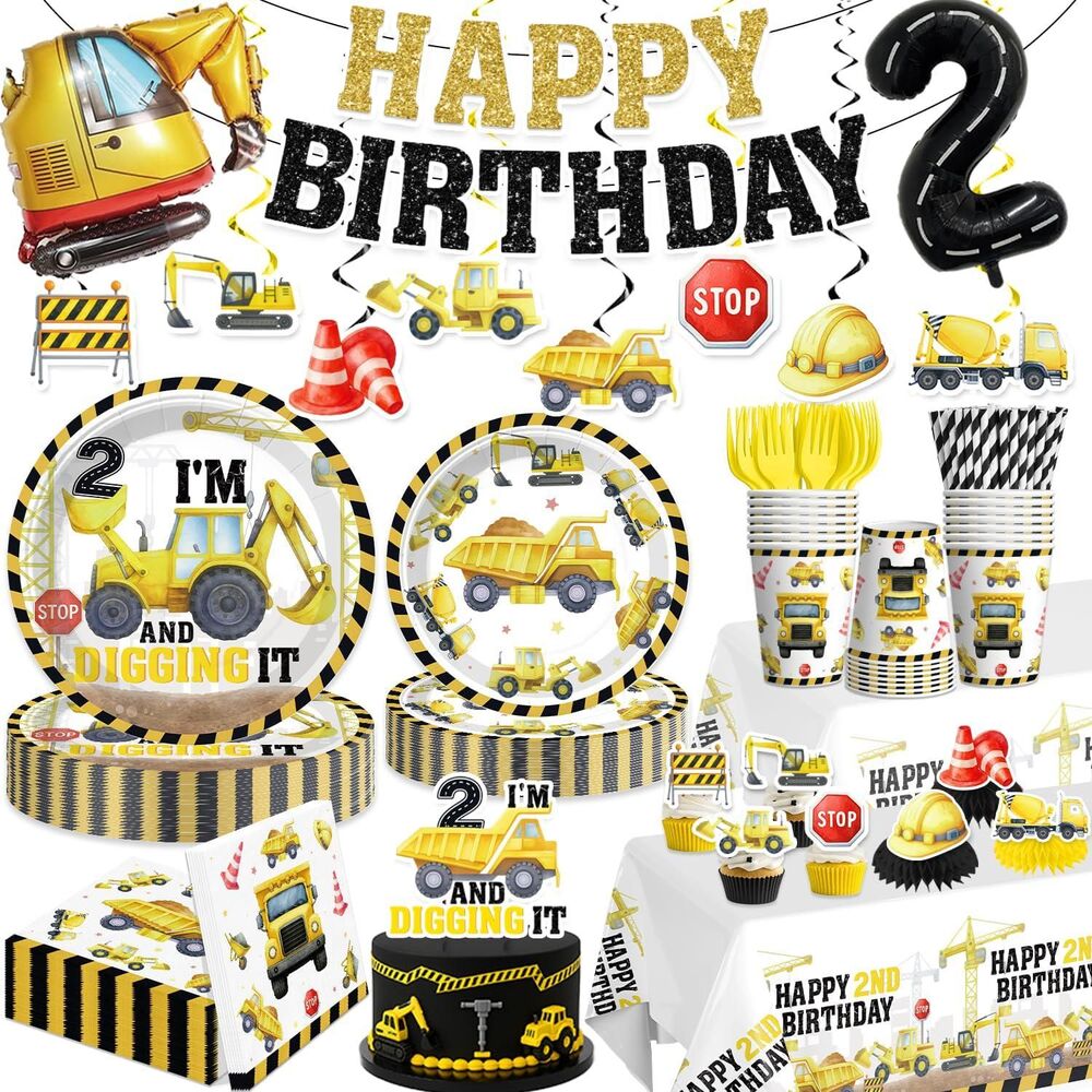 Construction 2nd Birthday Party Supplies, Im 2 and Digging It Tableware Set with